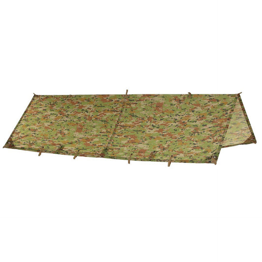      100% Waterproof     210D Nylon polyurethane coated     Tie off points and eyelets on the corners, all sides and in the center      Storage pouch     Snap closures on sides allow the joining of two hoochies     Colour – Australian Compatible Camouflage (ACC)