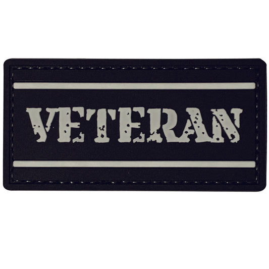 VETERAN PVC PATCH BLACK  Velcro backed Badge  Great for attaching to your field gear, jackets, hats or even create your own patch board.  Size: 8X4cm