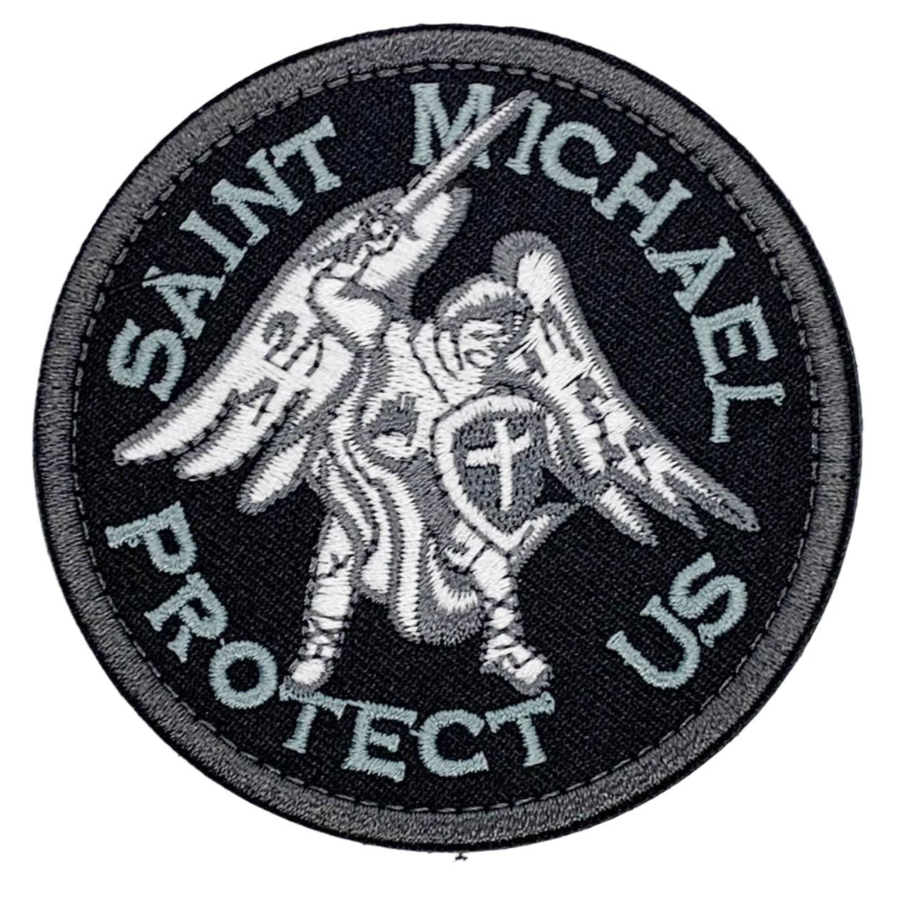 Saint Michael Protect Us Patch Hook & Loop. Size: 8cm HOOK AND LOOP BACKED PATCH(BOTH PROVIDED) www.defenceqstore.com.au