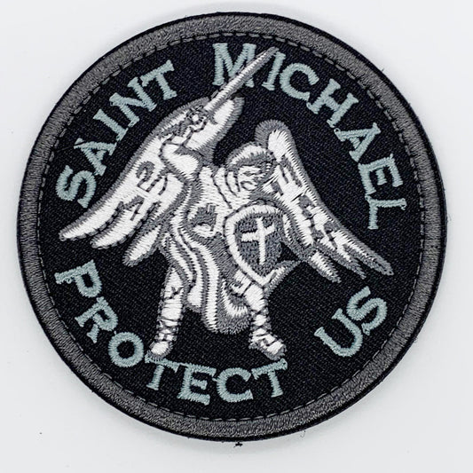 Saint Michael Protect Us Patch Hook & Loop.   Size: 8cm   HOOK AND LOOP BACKED PATCH(BOTH PROVIDED) www.defenceqstore.com.au