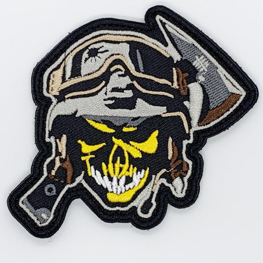 Warmonger Skull Patch Hook & Loop.   Size: 9x9cm   HOOK AND LOOP BACKED PATCH(BOTH PROVIDED)