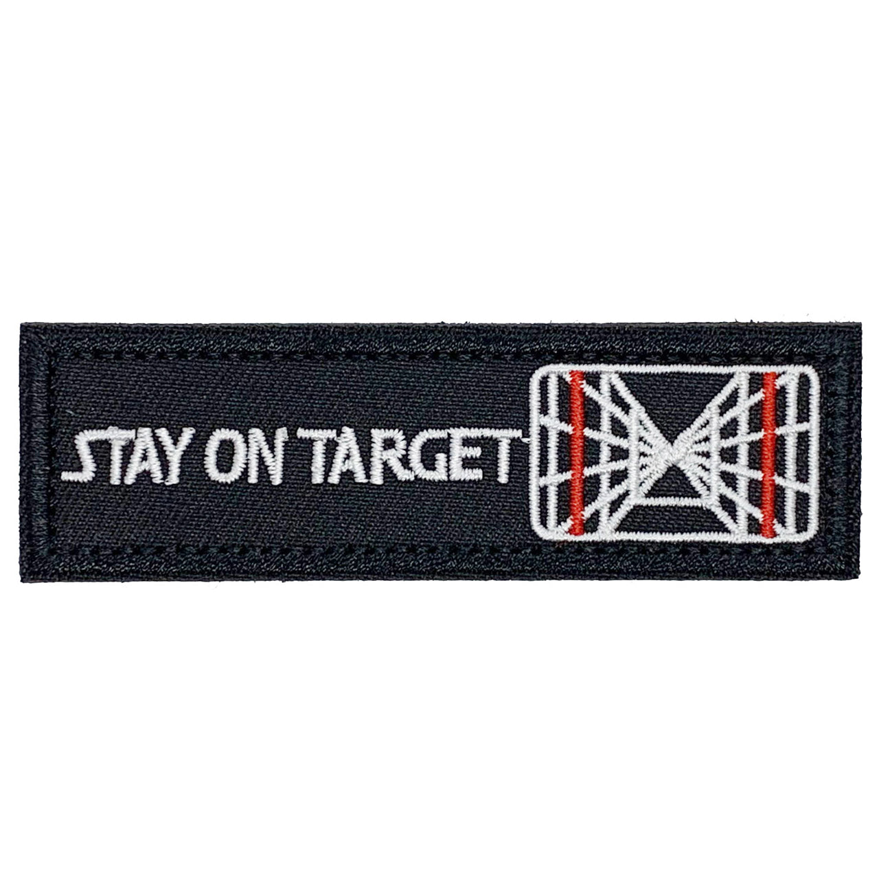 Stay On Target Patch Hook & Loop. Size: 10x3.2cm HOOK AND LOOP BACKED PATCH(BOTH PROVIDED) www.defenceqstore.com.au