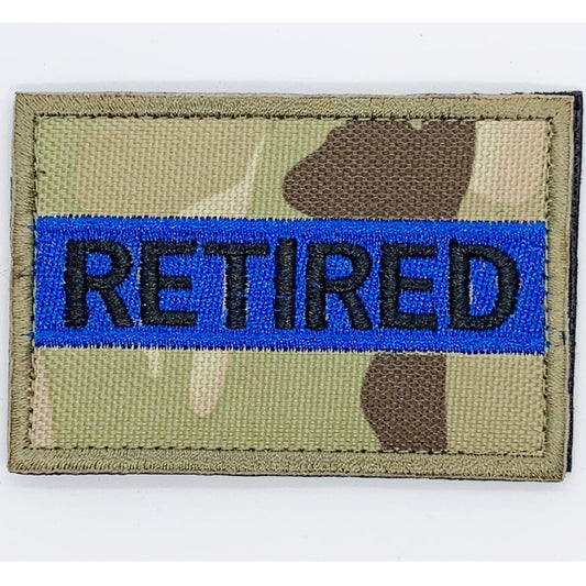 Retired Thin Blue Line Multicam Patch Hook & Loop.   Size: 8x5cm   HOOK AND LOOP BACKED PATCH(BOTH PROVIDED)