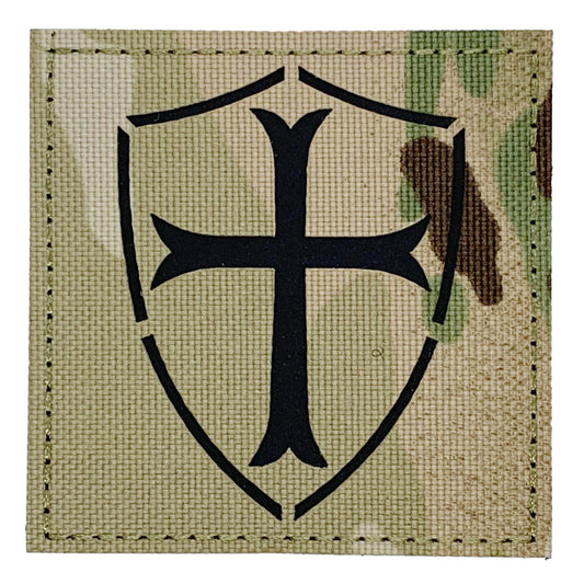 Shield Laser Cut Multicam Patch Hook & Loop.   Size: 7.5x7.5cm   HOOK AND LOOP BACKED PATCH(BOTH PROVIDED)