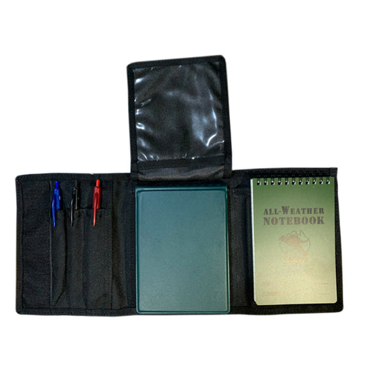 Heavy Duty Construction  x3 pens or pencils organiser  Two sided flip up note or ID sleeve  Can store a Viewee Twoee and a notebook in plus compartment behind the pens  900D material  Notebook, viewee twoee and pens not included
