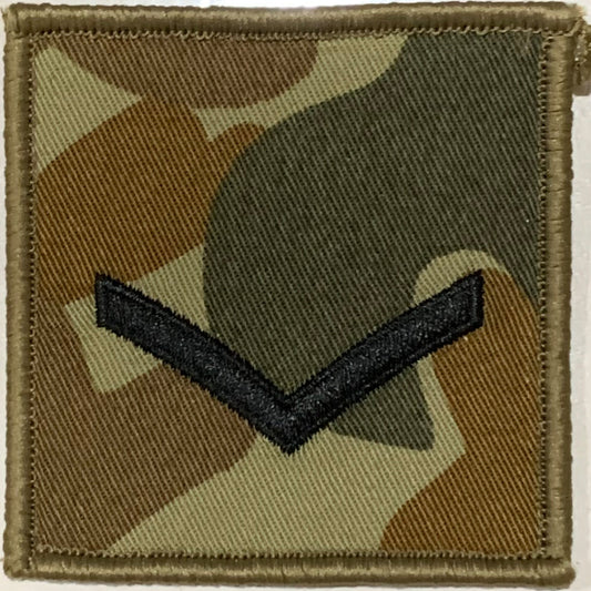 DPCU Rank Patch Lance Corporal Auscam  Lance Corporals are the first rank above Private, these soldiers are experienced in their field of skill and have been targeted for leadership capabilities.  This is the first stepping stone on their way up the chain of command.  Size: 6.5cm x 6.5cm  Available with plain or velcro backing