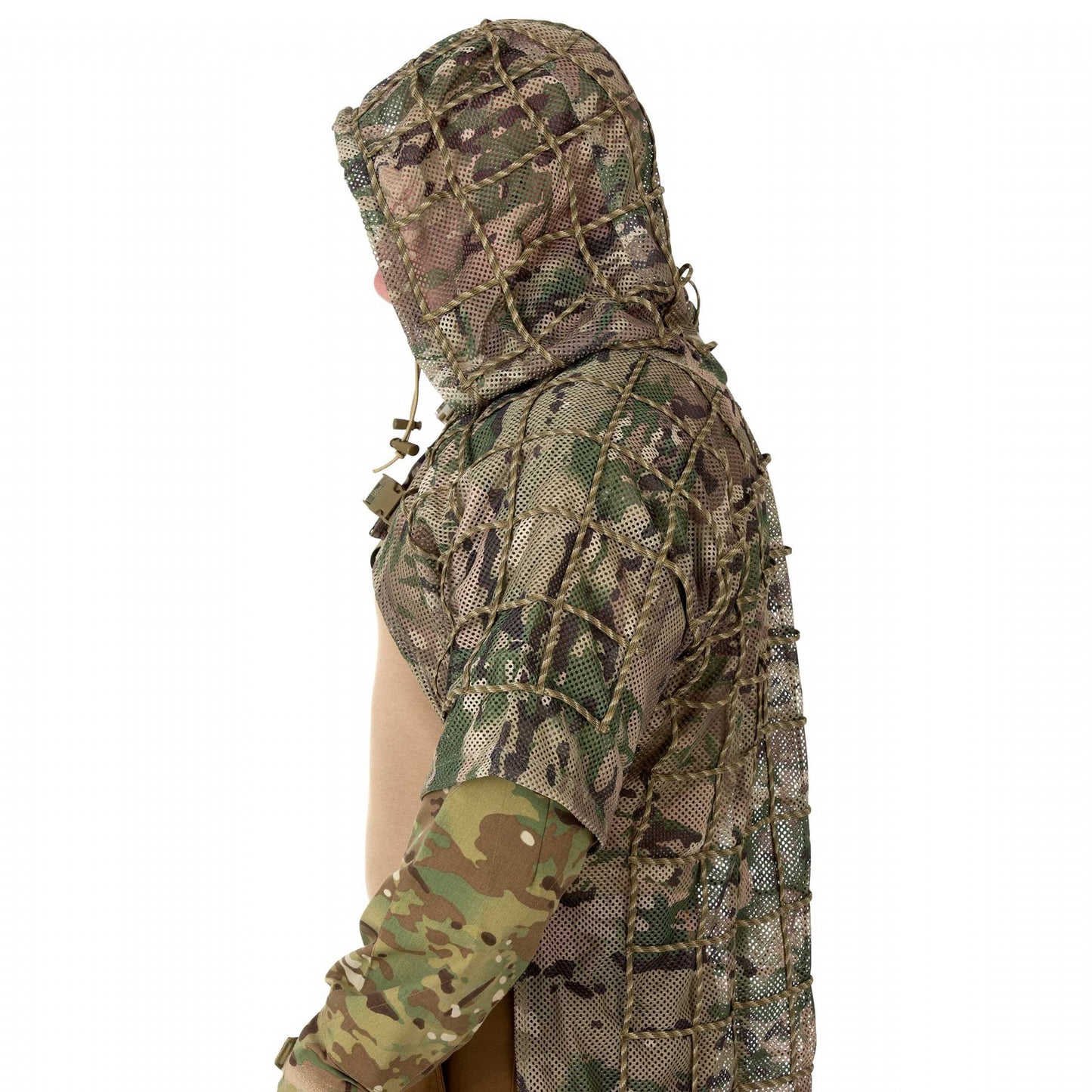 The Valhalla Ghillie suit is designed for Military and Law Enforcement who require visual camouflage and concealment. It features an integrated hood and wide 550 cord grid work for garnish and foliage attachment.