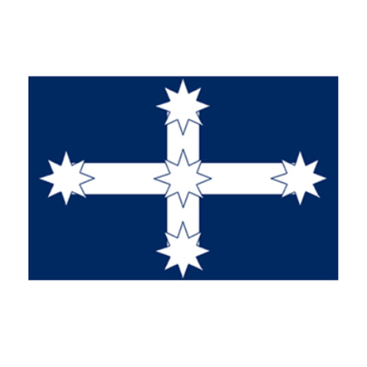 The Eureka flag, flown by the miners at the Eureka stockade features a white cross with stars at each end on a blue background. The original flag was supposedly made from the woollen and cotton petticoats of the miners wives and is still viewable today, although only two thirds of the original flag remain.      100% 68D Polyester     150cm x 90cm www.defenceqstore.com.au