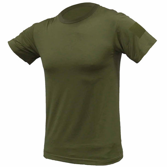 The quickdry fabric is designed to effectively move moisture away from the skin and through the fabric to the outer layer allowing for increased comfort Made from moisture wicking, hydrophobic polyester/ spandex material, and is an easy fit to full stretch Featuring a crew neck design, UV protection and easy care material, there is no need to iron.  Just wash, dry and wear! This new style quickdry shirt has a shoulder patch for you to put a velcro patch on.