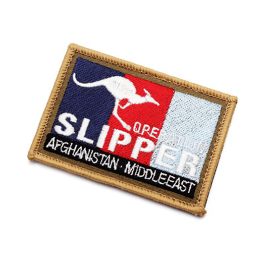 Operation Slipper Patch 7.5x5.5cm  Quality embroidery over drill fabric with Hook-and-loop back. A classic patch for collection or casual wear (non-uniform)