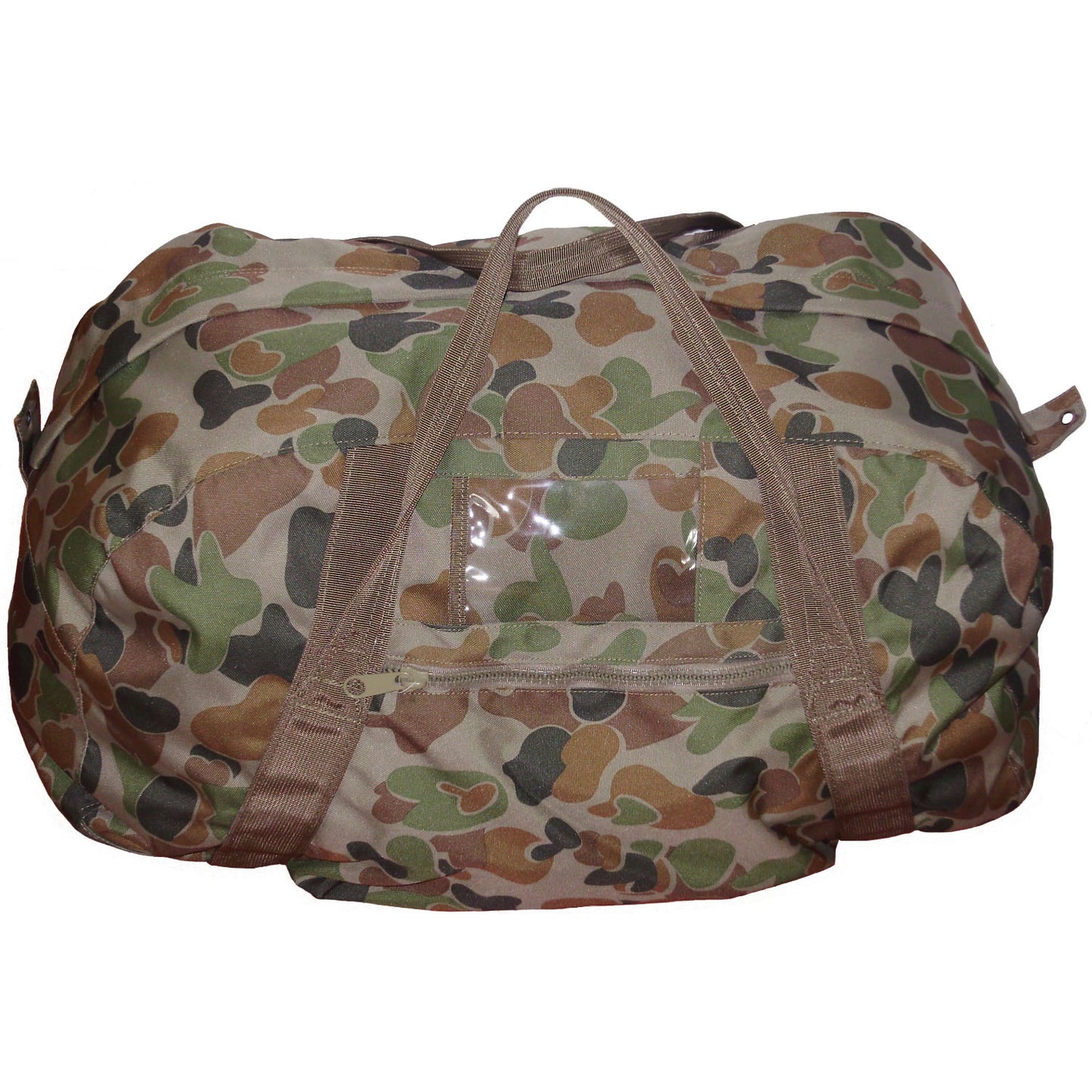 Full size military specification Heavy duty 900D 2 coats PU fabric Heavy duty waterproof PVC base Heavy duty webbing Storm flap over zipper Reinforced stress points Clear PVC ID sleeve
