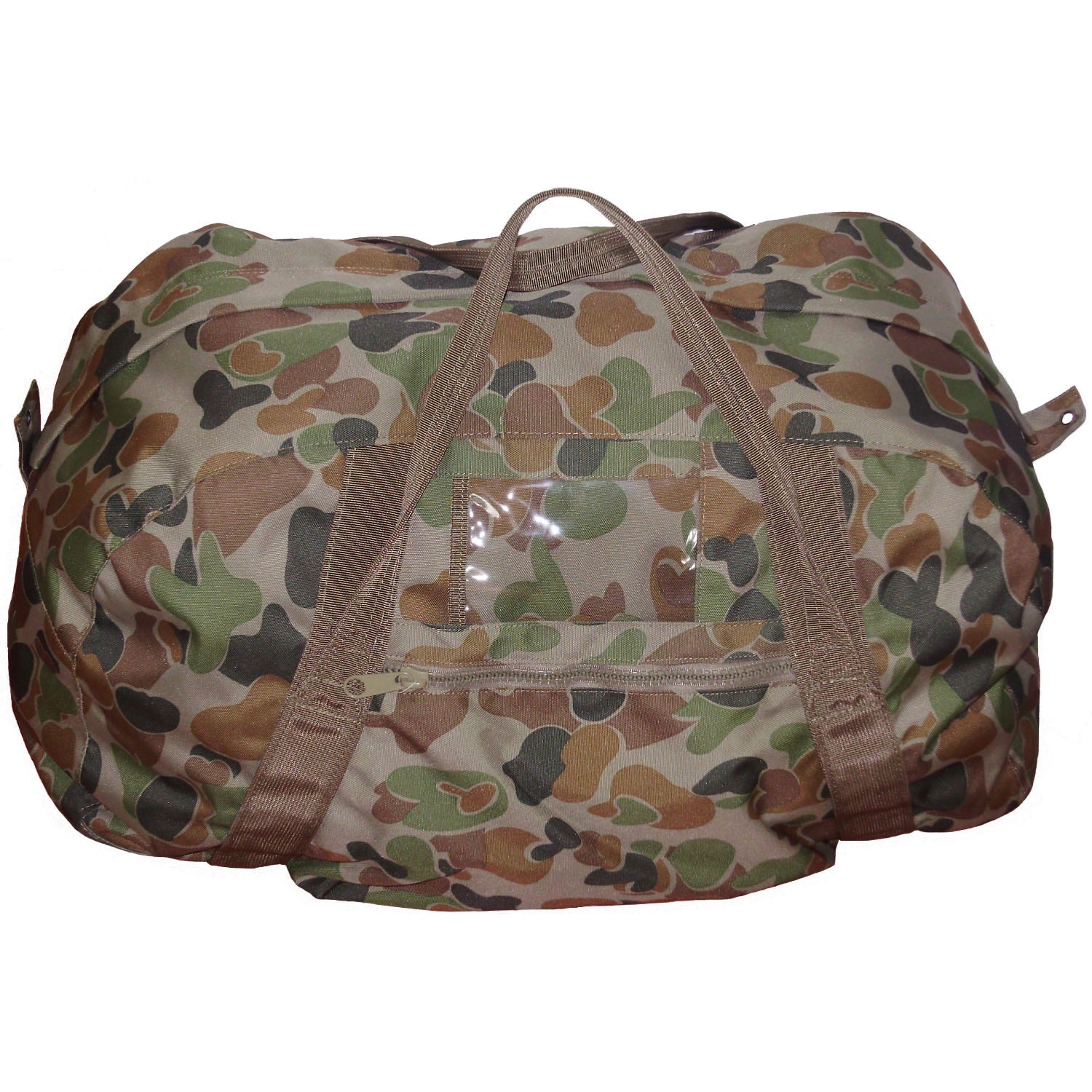 Full size military specification  Heavy duty 900D 2 coats PU fabric  Heavy duty waterproof PVC base  Heavy duty webbing  Storm flap over zipper  Reinforced stress points  Clear PVC ID sleeve