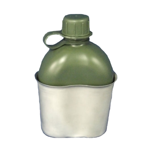Combination of kidney cup & 1lt military canteen with an o-ring for greater seal and longevity of your drink bottle Canteen is tested and certified BPA free Kidney cup is 800ml capacity and is made of heavy gauge stainless steel with a folding butterfly handle