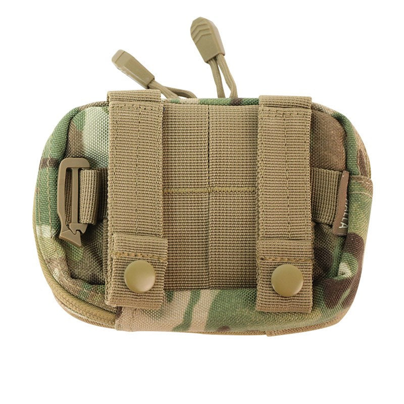 1000Denia material Front felt lined pocket with hook and loop flap closure Large main compartment with separators within the compartment Dual zipper sliders with glove friendly easy pull tabs Multiple carry options: MOLLE, Belt, Carabiner MOLLE compatible Overall dimension: 3.5" High x 5.5" Wide x 2.5” Depth 8.89cm High x 14cm Wide x 6.35cm Depth