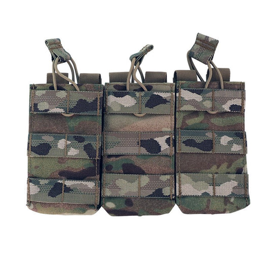 The Valhalla Triple Mag Pouch is an easy and effective way to carry your magazines. It does this by utilizing an open-top design with elastic bungee cords with easy pull tabs to hold the mags in place.
