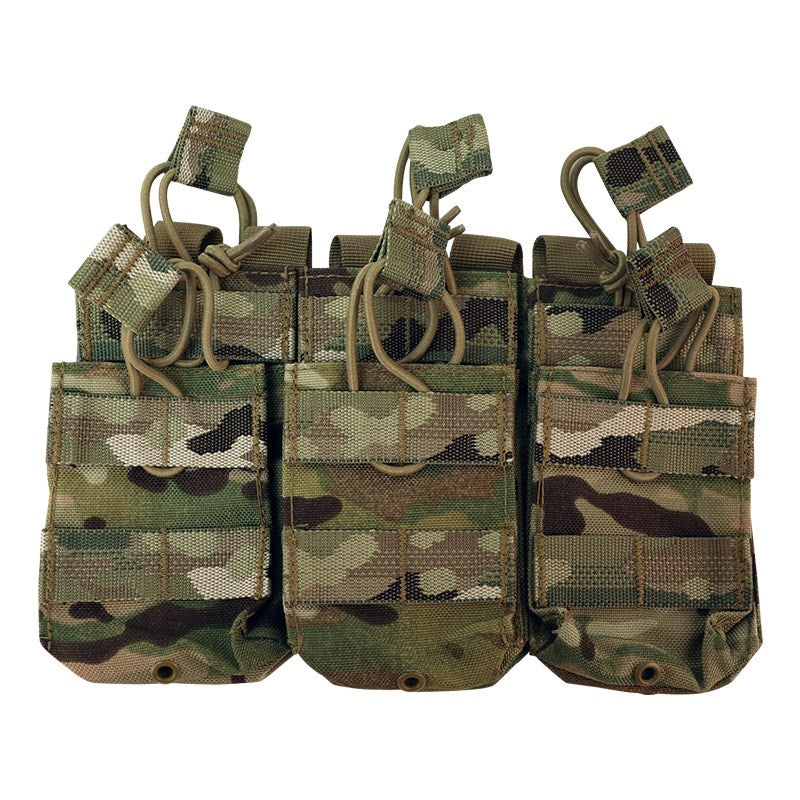 The Triple Stacker Mag Pouch is effective and easy system to carry your magazines. It does this by utilizing an open-top design with elastic bungee cords with easy pull tabs to hold the mags in place. www.defenceqstore.com.au