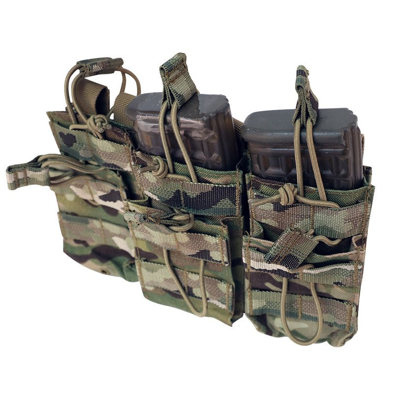 The Valhalla Triple Stacker Mag Pouch is effective and easy system to carry your magazines. It does this by utilizing an open-top design with elastic bungee cords with easy pull tabs to hold the mags in place. www.defenceqstore.com.au