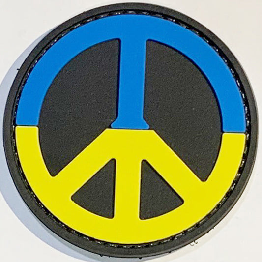Ukraine Peace PVC Patch, Velcro backed Badge. Great for attaching to your field gear, jackets, shirts, pants, jeans, hats or even create your own patch board.  Size: 6cm