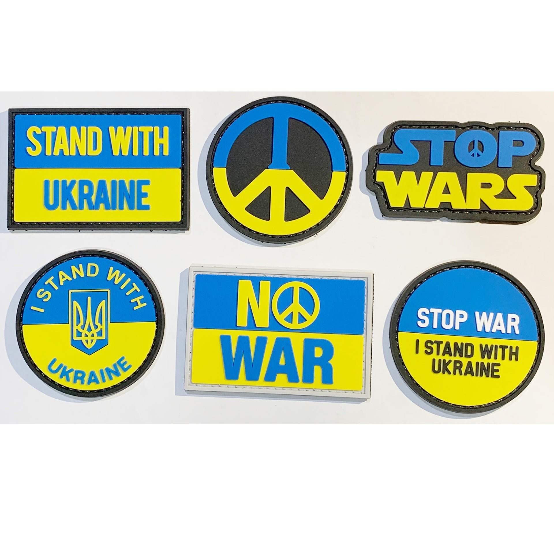 UKRAINE SUPPORT PATCH PACK, Velcro backed Badges. Great for attaching to your field gear, jackets, shirts, pants, jeans, hats or even create your own patch board.  Size: Various