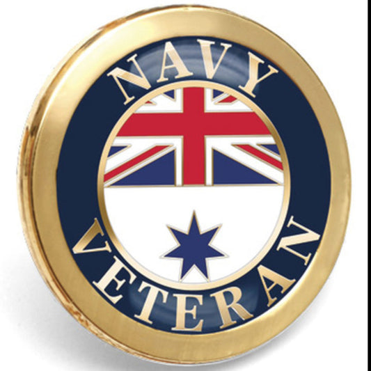 Share pride in your service with this exquisite enamel over metal veterans' badge. Designed to reflect the colours and traditions of Royal Australian Navy, it is a subtle and tasteful pin for formal and informal occasions. The pin measures 20mm and is secured with a durable butterfly pin