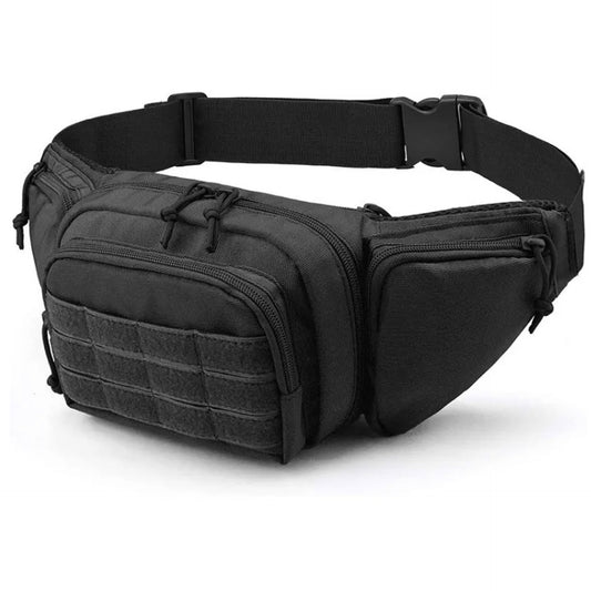 Tactical Waist Pack Black  Quick Release Buckle  Adjustable Buckle  Two Way Zipper  Front Velcro          MOLLE System(great for adding torches, radio etc)  Waterproof Fabric  Heaps of different zip pockets  Can be used as a waist bag or shoulder bag www.defenceqstore.com.au