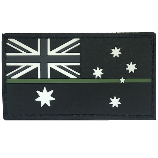 Australian Flag PVC Patch with Thin Green Line  Great for attaching to your field gear, jackets, hats or even create your own patch board.  Size: 8x5cm  VELCRO BACKED