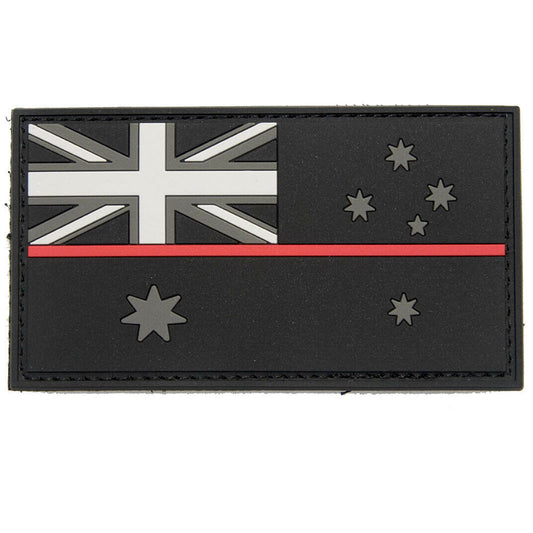 Australian Flag PVC Patch with Thin Red Line  Great for attaching to your field gear, jackets, hats or even create your own patch board.  Size: 8x5cm  VELCRO BACKED