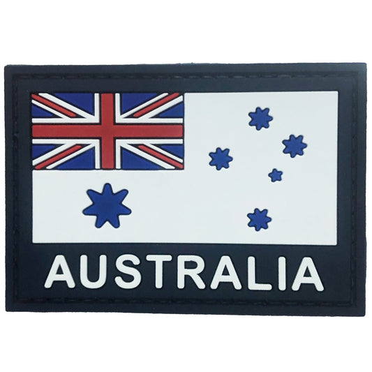 Australian Flag PVC Patch White  Great for attaching to your field gear, jackets, hats or even create your own patch board.  Size: 7.5x5cm  VELCRO BACKED