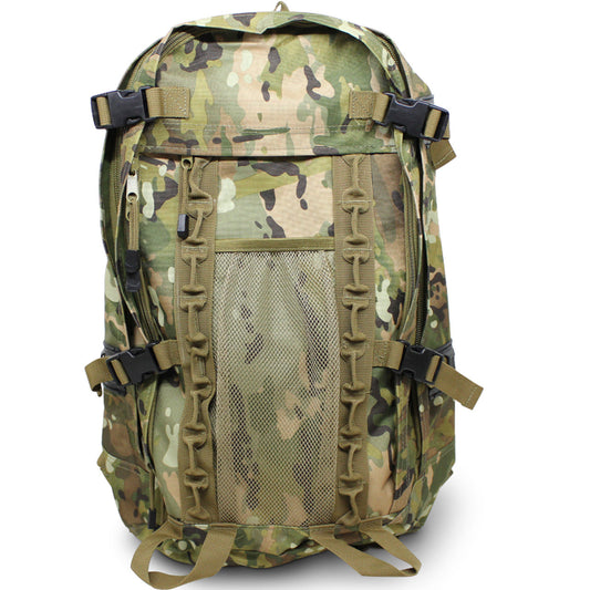 Built to be able to expand your load, this backpack is the ultimate daypack. Main compartment 33(W) x 55(H) x 13(D)cm - 23Lt Front Pocket 27x43x6cm - 7Lt Total 33x55x19cm = 30Lt Empty weight 1.55Kg www.defenceqstore.com.au