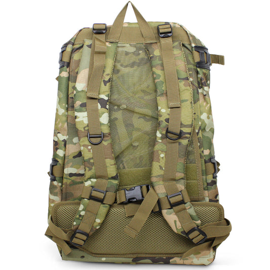 Built to be able to expand your load, this backpack is the ultimate daypack. Main compartment 33(W) x 55(H) x 13(D)cm - 23Lt Front Pocket 27x43x6cm - 7Lt Total 33x55x19cm = 30Lt Empty weight 1.55Kg www.defenceqstore.com.au