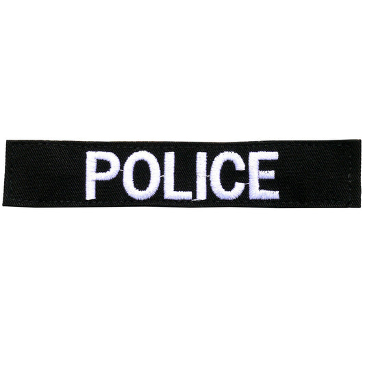 Name tag in black material, size is 2.5cm x 15cm, lettering is 1.5cm in height.  All embroidery is done in upper case letters only as a FYI.  These are great for cadets, police and other public service departments.  Don't forget you can even add the velcro backing and use them on your field gear or even dog vests. www.defenceqstore.com.au