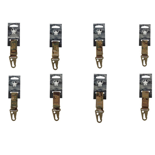 Available for the following blood types: A+, A-, B+, B-, O+, O-, AB+, AB- The POS and NEG indications are spelled out on the key chains Use the velcro strap can for attaching the tag to your belt or webbing platforms Available in Multicam Low price points means you can buy the tag, take off the Snaphook and use it on your rifle sling