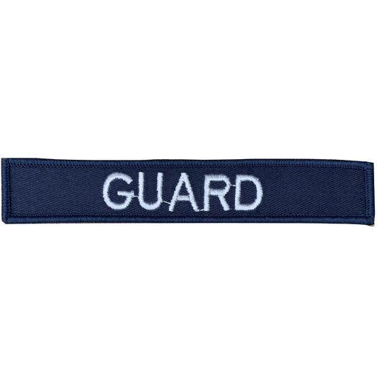 Name tag in blue material, size is 2.5cm x 15cm, lettering is 1.5cm in height. All embroidery is done in upper case letters only as a FYI. These are great for cadets, police and other public service departments. Don't forget you can even add the velcro backing and use them on your field gear or even dog vests. Made on the Gold Coast, please support Australian made www.defenceqstore.com.au