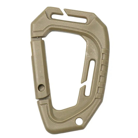Made from high strength plastic, the Tactical Carabiner Safety Buckle MOLLE Webbing is a highly durable multipurpose attachment clip.   Large Latch Securing tactical accessories 9.6cm long Glove friendly release button www.defenceqstore.com.au