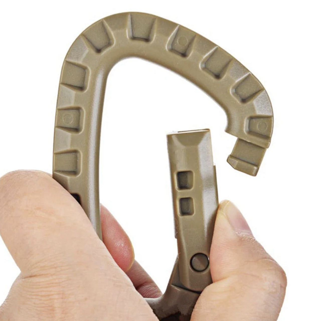 These firm carabiners are very practical and helpful equipment items. The hanging and securing of equipment works easy. Material: ABS plastic Anti-sliding design Weight: 45g www.defenceqstore.com.au