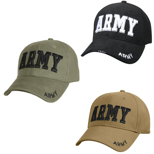 Deluxe Caps feature a 100% brushed cotton twill, raised 3-D embroidered insignia on front panel & brims, sandwich bill strap insignia with adjustable hook & loop closure. Raised Embroidered Army Logo 2 Cotton Front Panels 2 Reinforced Vent Holes Hook And Loop Strap Closure Color Matching Adjusted Straps 4 Mesh 100% Polyester Panels www.defenceqstore.com.au