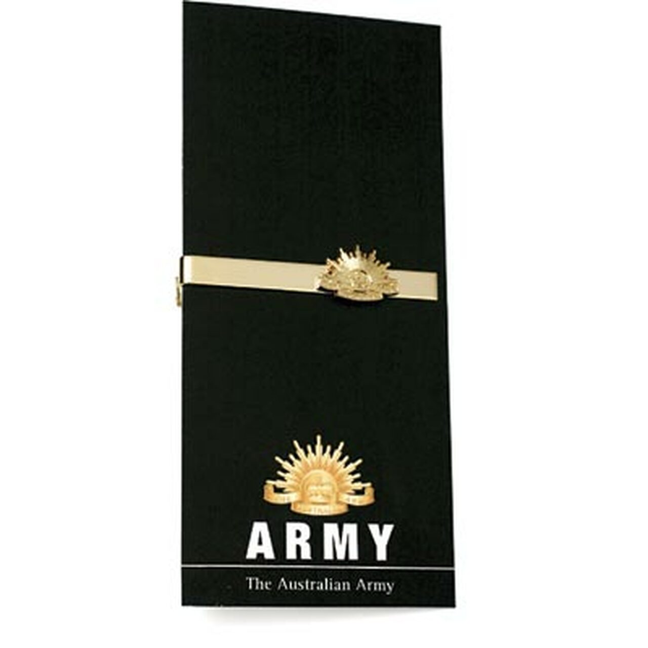 Army 20mm full colour enamel tie bar Displayed on a presentation card. This beautiful gold plated tie bar looks great on both work and formal wear.