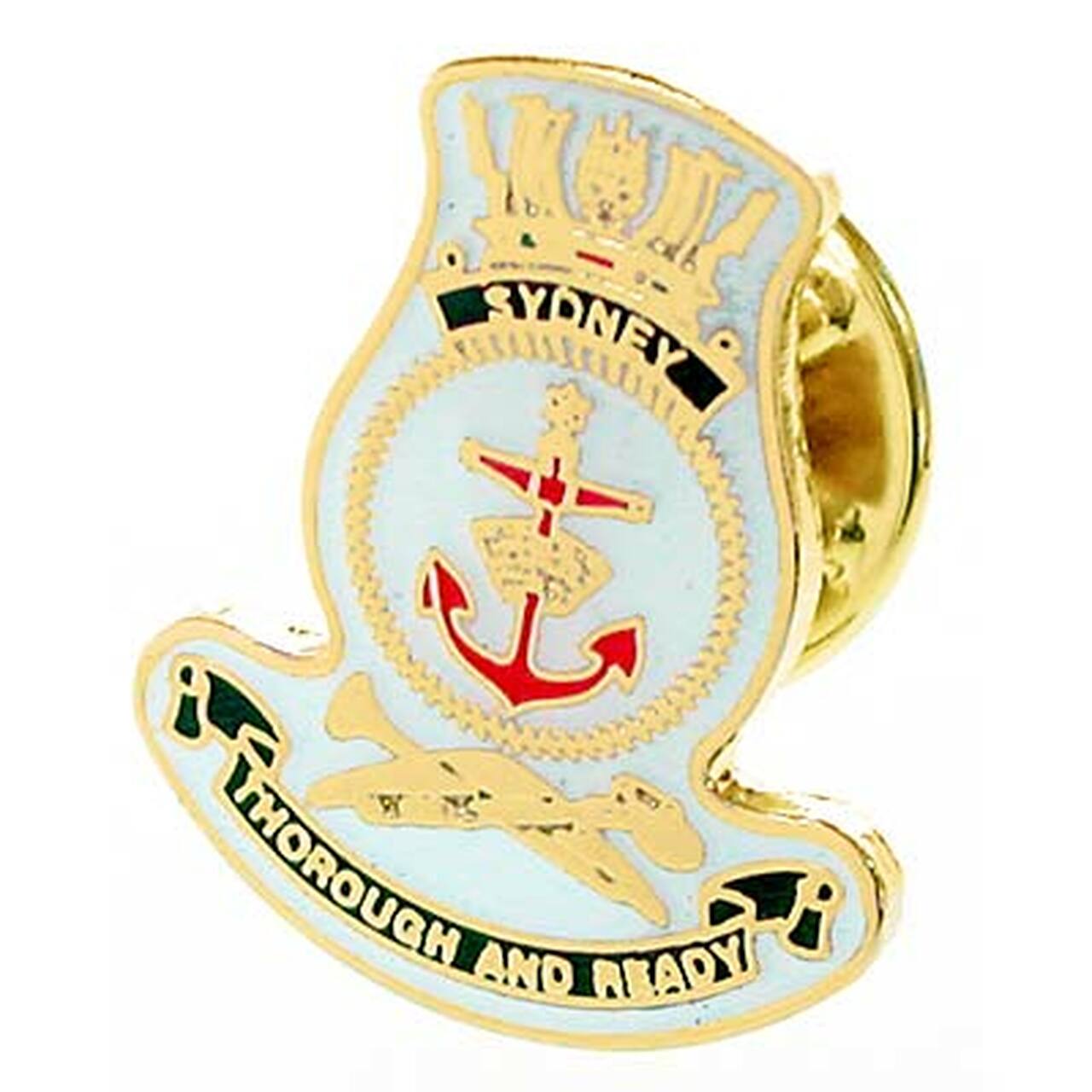 HMAS Sydney 20mm full colour enamel lapel pin. This beautiful gold plated lapel pin will look great on both you jacket or on your cap.