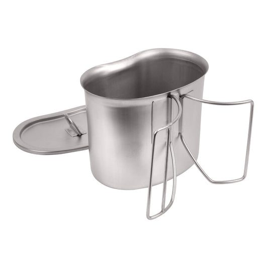 Defence Q Stores Stainless Steel Canteen Cup and Cover Set is ideal for camping, bug out bags, and cooking. Stainless Steel Cup And Cover Set Convenient Lid Helps Keep Water Or Food Fresh And Has Air Ventilation Holes, Not A Sealed Lid So Great For Boiling Water Fast Butterfly Handle Makes It Easy To Hold And Use Holds 1LT Military Canteens Measures: 13.5cm X 8.5cm X 9.5cm www.defenceqstore.com.au
