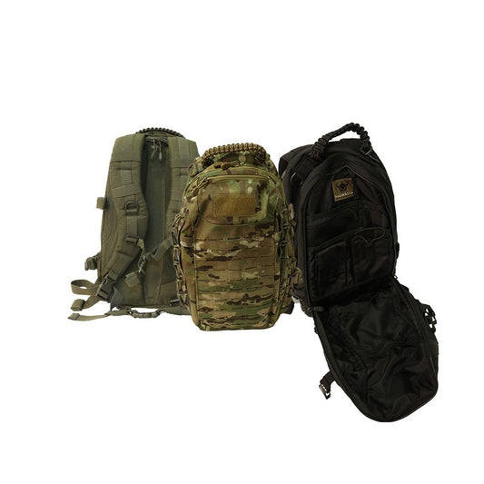 The EDC24 PACK is a 25-litre day pack suitable for either short patrols (24 hour) or as a larger EDC pack. The pack features three zippered compartments. The main compartment has an internal padded laptop sleeve (or bladder pocket) and zipped mesh compartment. This compartment also has a centre tube exit for a hydration tube or head set cable.