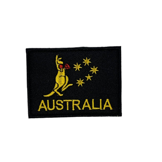 Boxing Kangaroo Black & Gold Patch Velcro Backed  A true aussie icon  Comes with hook and loop  Size: 7.5cm x 5.5cm www.defenceqstore.com.au