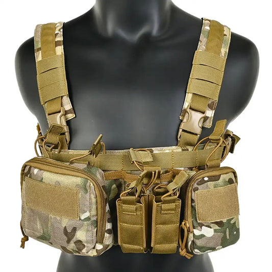 Defence Q Store Chest Rig X Harness The multi-functional assault MOLLE system combat vest is made of 600D waterproof oxford cloth. The fabric has high precision and strong functionality which is more suitable for outdoor activities. Great for Military, cadets, airsoft and other outdoor activities www.defenceqstore.com.au