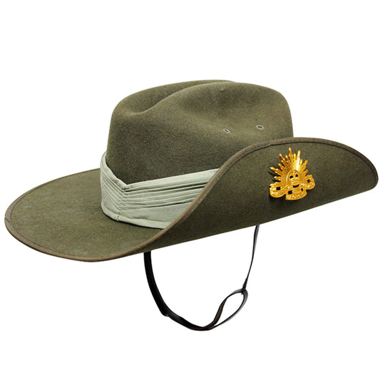 This is a wool felt reproduction "Australian Slouch Hat" (official designation "Hat, Khaki, Fur Felt). www.defenceqstore.com.au