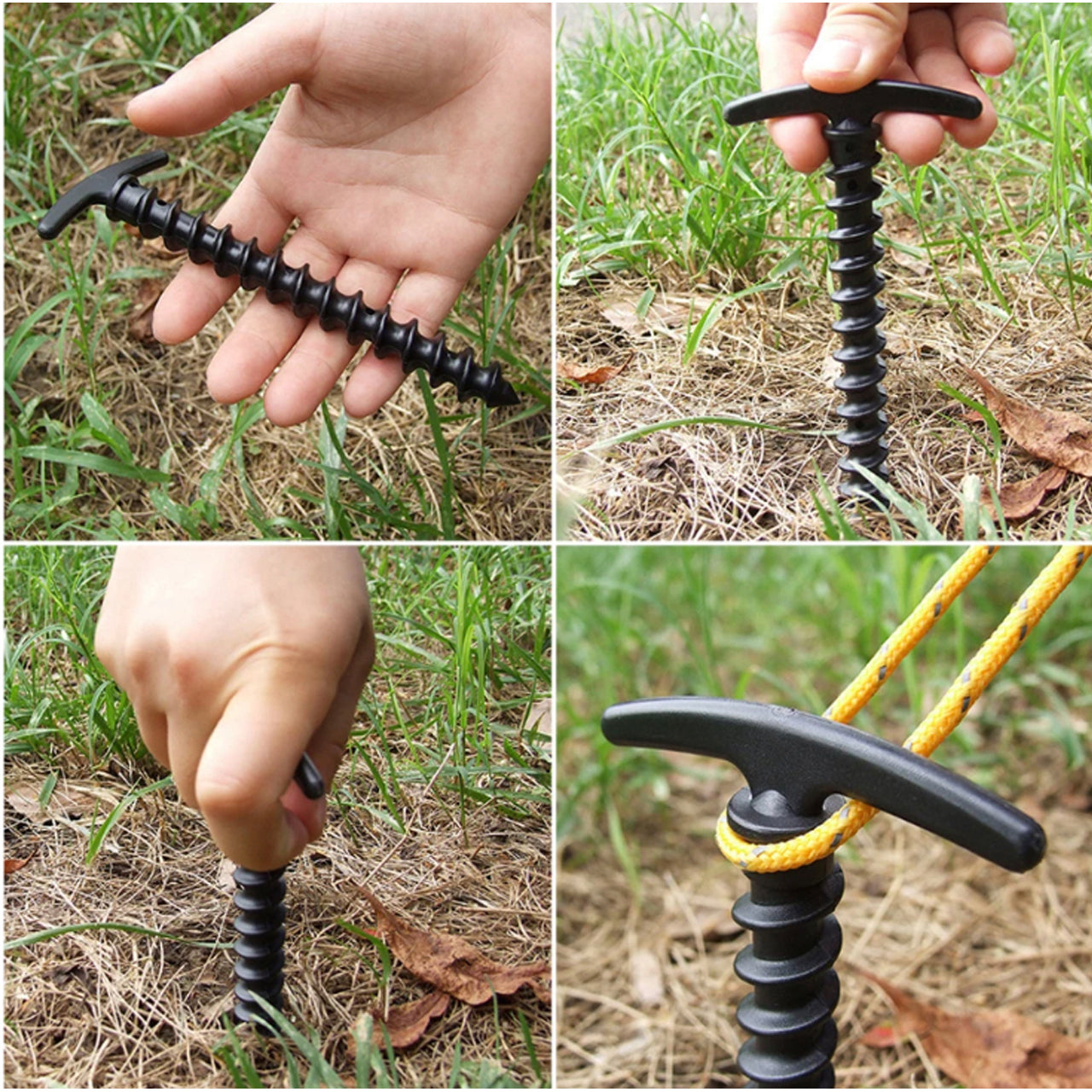 5 pack screw into the ground tent pegs are great for military, cadets, camping and other outdoor activities.  These stake pegs are good for supporting hootchies, tarps and other support shelters.  Material: ABS  Size: 14.5cm x 7cm  x5 in each pack www.defenceqstore.com.au