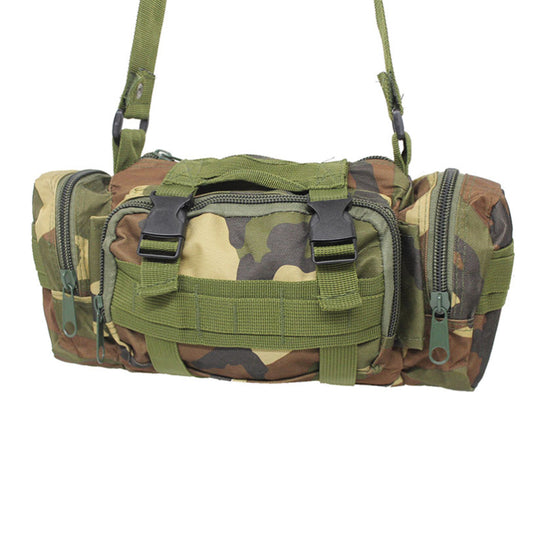 Multi-purpose bum bag  Side and front pockets  MOLLE fitting  Top compression strap/handle  Main Compartment  Heavy duty 900D fabric  5LT capacity www.defenceqstore.com.au