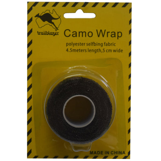Great for wrapping around and camouflaging equipment  Colour: 4 colour camo.  Measurements: 5 cm wide x 4 1/2 metres long.