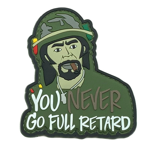 You Never Go Full Retard PVC Patch, Velcro backed Badge. Great for attaching to your field gear, jackets, shirts, pants, jeans, hats or even create your own patch board.  Size: 7.5x9cm