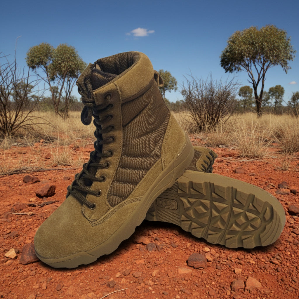 The TAS Sentry II Tactical Kangaroo Army Cadet Boot delivers professional-grade performance for cadets and tactical professionals alike. Built from premium kangaroo leather with reinforced nylon construction, this boot combines durability with comfort through its moisture-wicking liner and cushioned footbed. www.defenceqstore.com.au