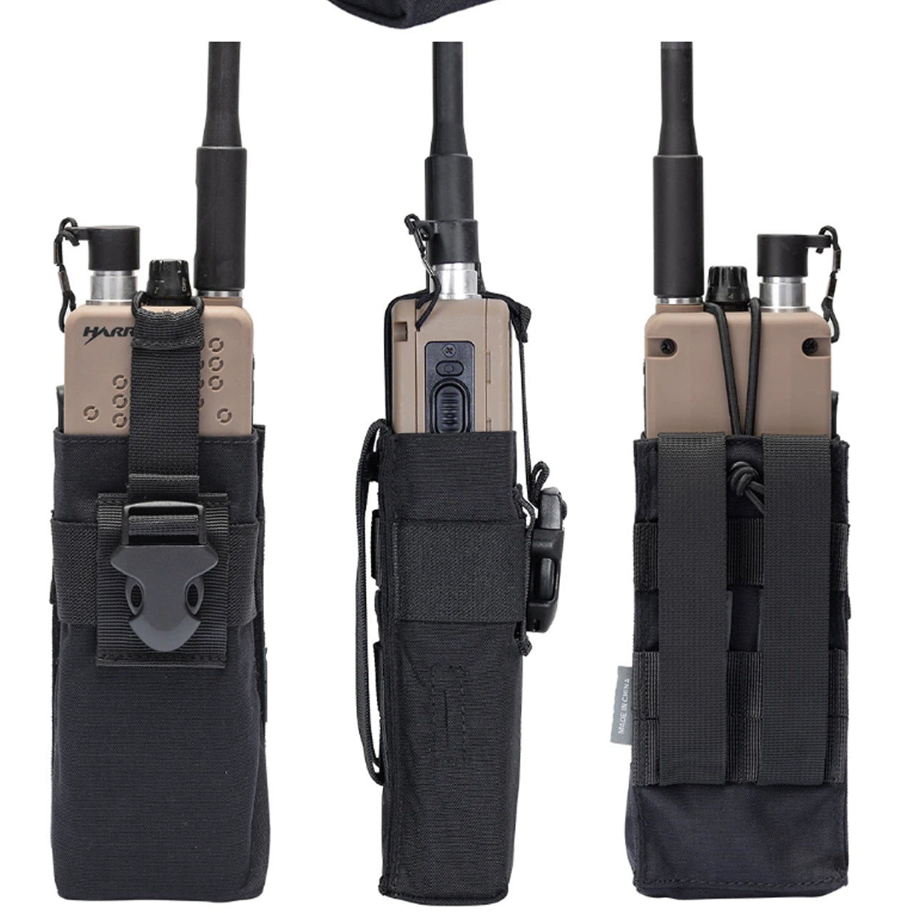 This pouch has been tailor-made to house your in-service Harris 152/148 radio, enabling you to access its screen and control panel with ease and speed. No longer will you need to take out the radio to change settings www.defenceqstore.com.au black views around pouch