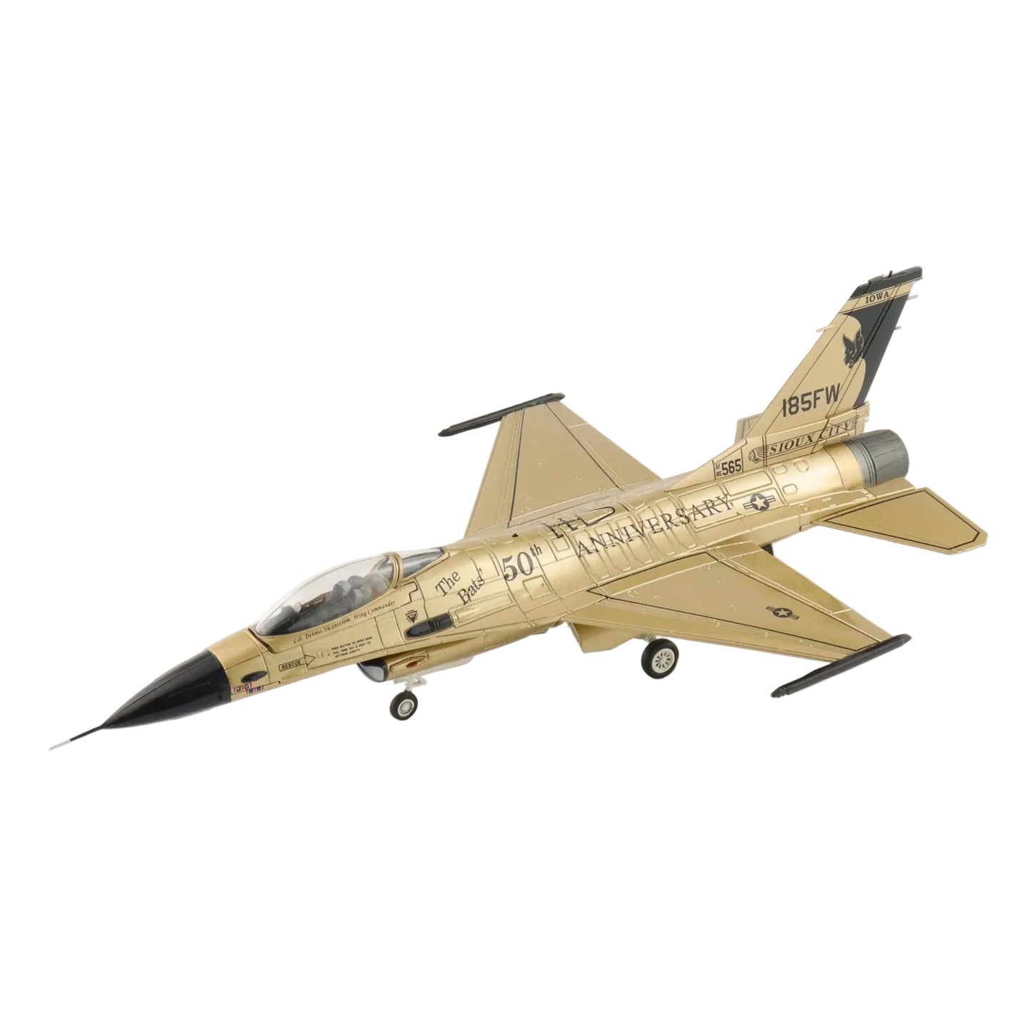 1/72 F-16A "Golden Bat Viper" 85-1565 185 ARW Iowa ANG 2022 by Hobby Master delivers modern fighter jet display impact for military aviation collectors and 1:72 scale lineups. www.defenceqstore.com.au